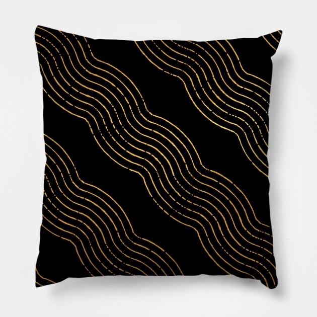 Black Gold colored abstract lines pattern Pillow by jodotodesign