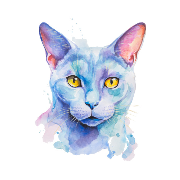 Russian Blue Cat painted in watercolor by MariDein