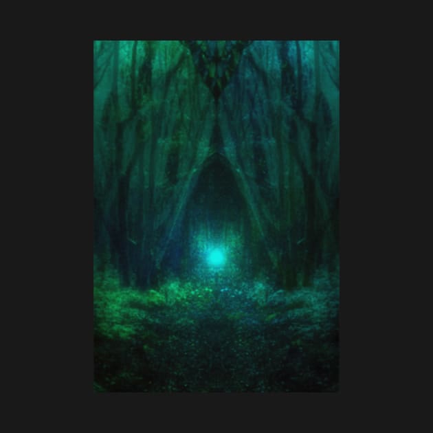 Special processing. Trail to the dark forest, where monster live. There light there. Aquamarine. by 234TeeUser234