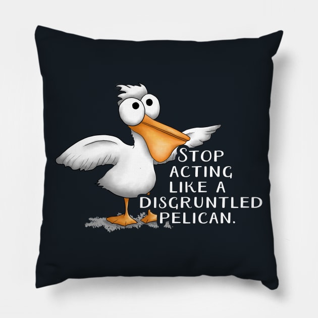 Disgruntled Pelican Pillow by Donnaistic