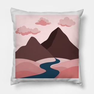 Mountain Scene with Pink Shades Pillow