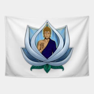 Buddha inside blue Lotus Flower Tapestry