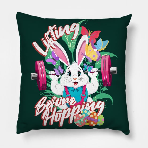 Bunny Weightlifting Easter a Fitness Gym Bodybuilding Funny Pillow by alcoshirts