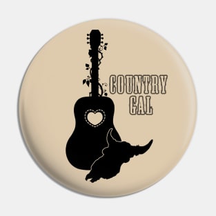 Country Western Girl Guitar Heart Steer Skull and Roses Pin