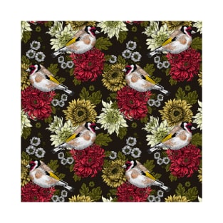 Goldfinch and chrysanthemum flowers T-Shirt