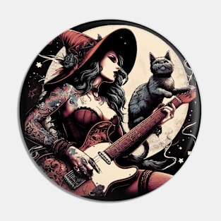 Music Trendy Witch Guitarist With Black Cat Pin