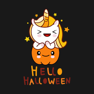 Hello Halloween Pumpkin Unicorn Candy Corn T-Shirt