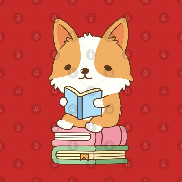Cute Corgi Loves To Read Books by rustydoodle