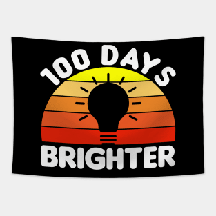 100 Days Brighter – Retro Sunset Light Bulb School Celebration Design Tapestry