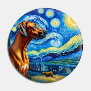 Starry Rhodesian Ridgeback Dog Portrait - Pet Portrait Pin