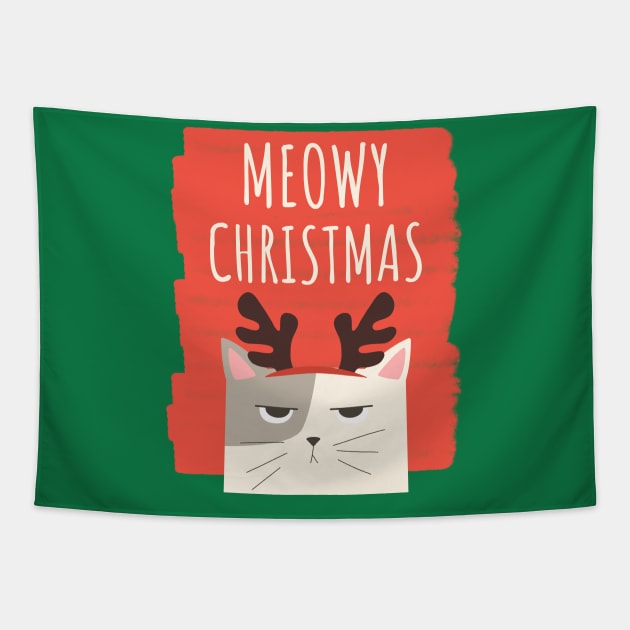 Christmas Cat Merry Christmas Holiday Tapestry by XOZ