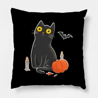 Intense Gaze Black Cat in Halloween Pillow