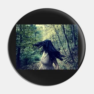 Scared girl running in the forest Pin