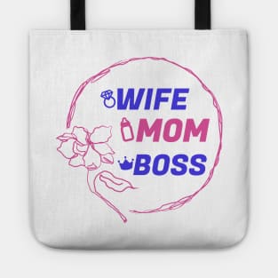 Wife Mom Boss | Funny Mom Quotes | Mothers Day Gifts | Mom Gift Ideas Tote