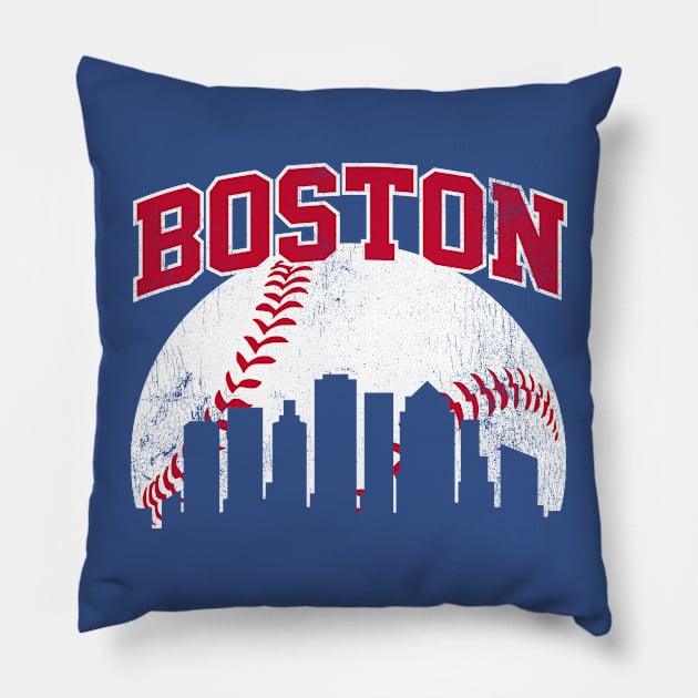 Vintage Boston Skyline City Gameday Retro Vintage USA Pillow by DetourShirts