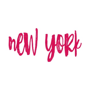 New York City Paint Brush Retro Red/Pink College Typography T-Shirt