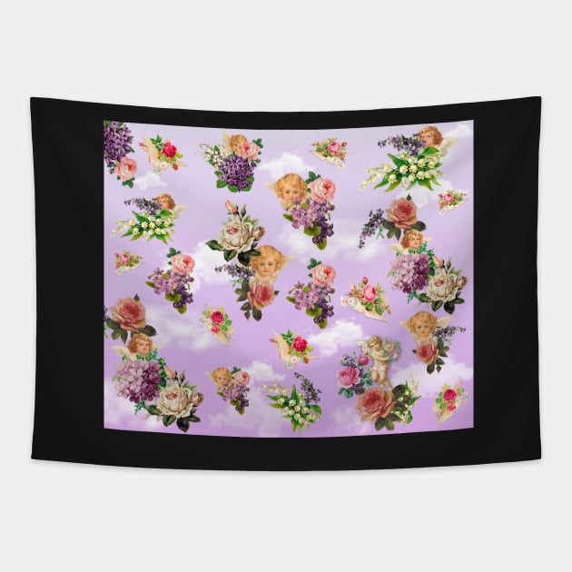 cherub rose garden lavender background Tapestry by lovefromsirius