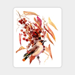 Waxwing and Fall Foliage Magnet