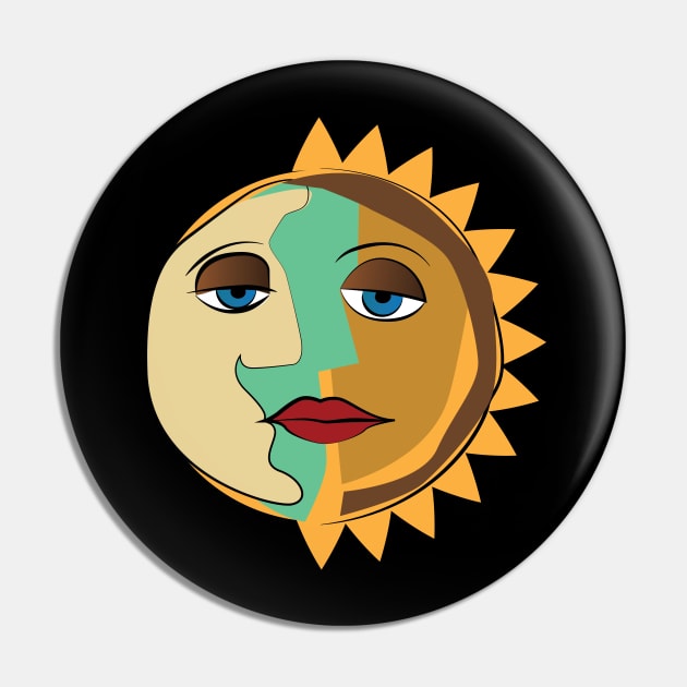 Sun and Moon Picasso Style Pin by PauHanaDesign