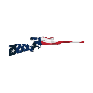Patriotic Hunting Rifle with Scope and USA Flag Overlay T-Shirt