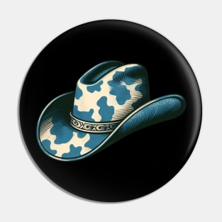 Blue cow print cowboy hat Pin