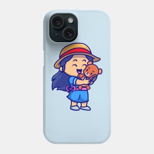 Cute Girl With Teddy Bear Doll Cartoon Phone Case