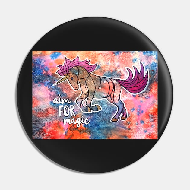 Aim for Magic. Unicorn Watercolor Illustration Pin by mellierosetest