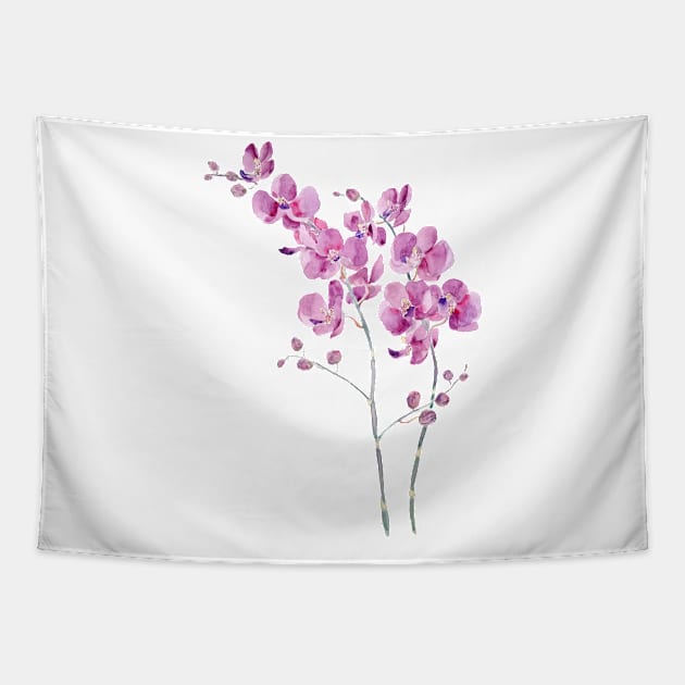 pinkish purple orchid flowers watercolor and ink Tapestry by colorandcolor