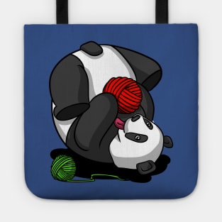 Funny Panda Bear Playing With Yarn Cartoon Knitting Tote