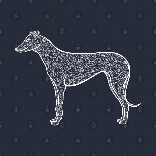 Greyhound Ink Art - cute dog design on dark blue by Green Paladin