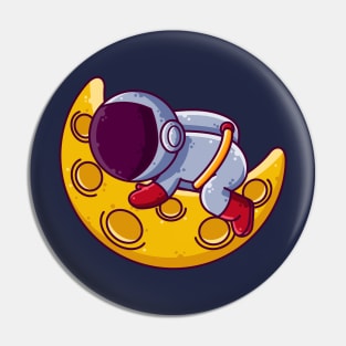 Cute Astronaut Sleeping on Moon Cartoon Pin