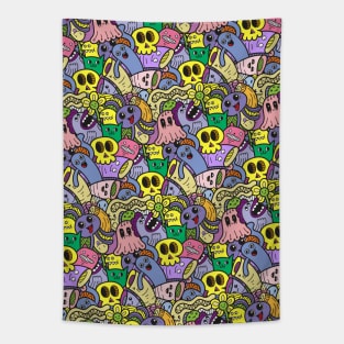 Street Art Monster Doodle Pattern, Funny Urban Style Tapestry