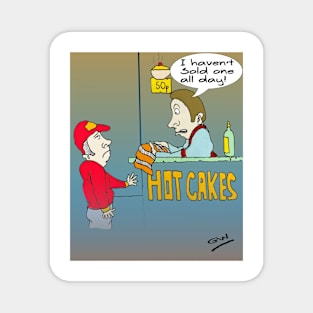 Funny Hot Cakes Seller Cartoon. Magnet