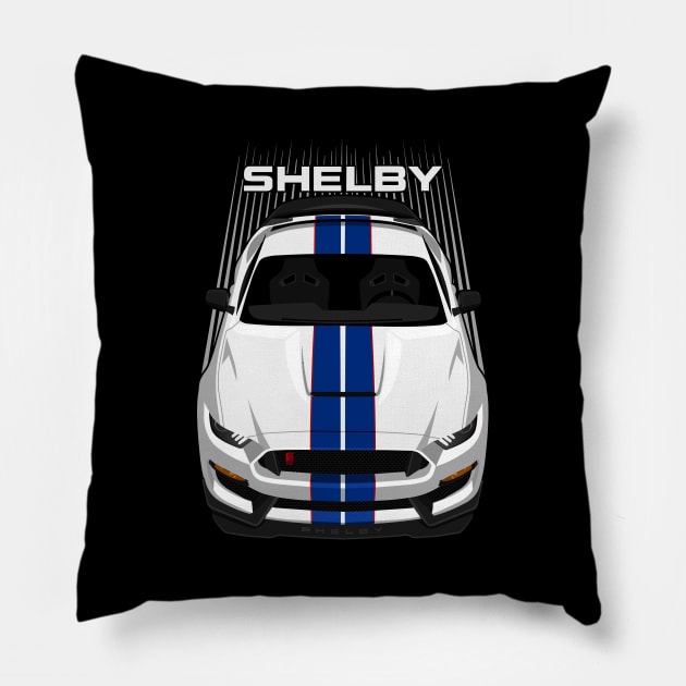 Ford Mustang Shelby GT350R 2015 - 2020 - White - Blue Stripes Pillow by V8social