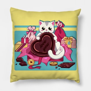 The Valentine's day, cat and  some chocolate Pillow
