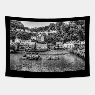 Clovelly Harbor, North Devon, England, Black And White Tapestry
