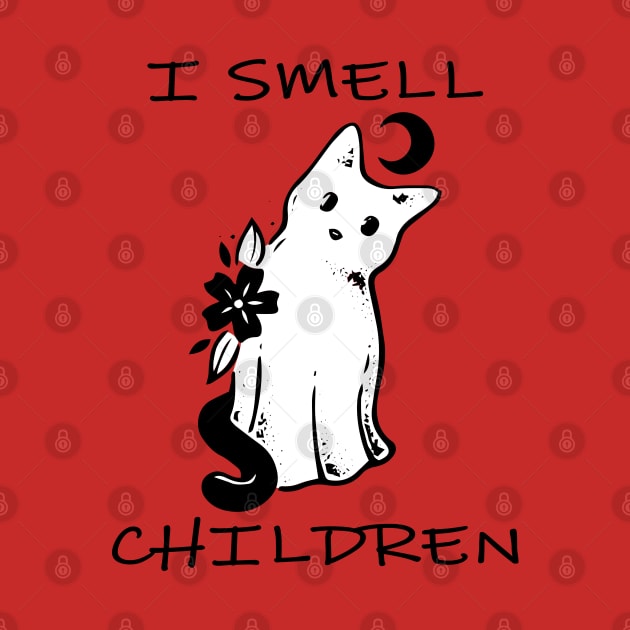 i smell children, funny halloween ghost cat by lazykitty