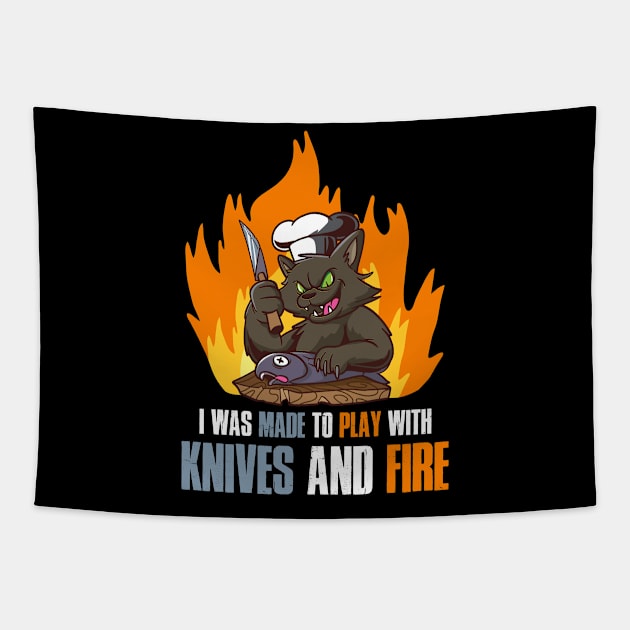 I Was Made To Play With Knives Funny Chef Gift Tapestry by CatRobot