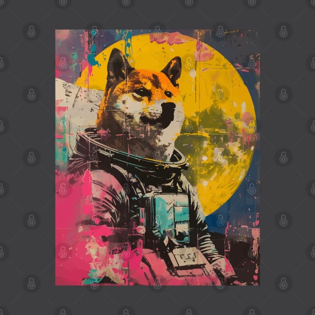 Vintage and vivid shiba dog astronaut portrait by etherElric