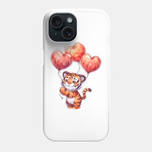 Valentine Tiger Holding Heart Shaped Balloons Phone Case