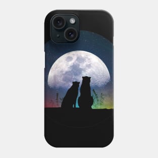 Cute cat and dog - best friends watching moon and cosmos Phone Case