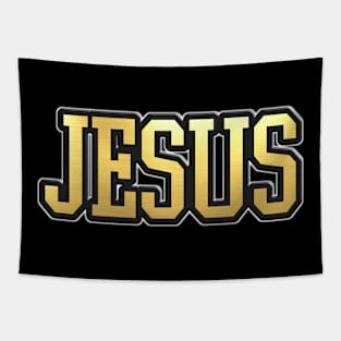 Shiny black and Gold JESUS word ver11 Tapestry