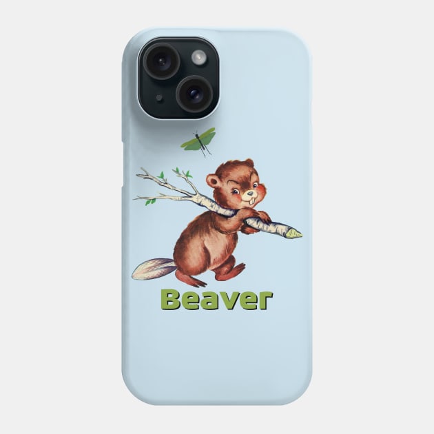 Smiling little beaver carrying a branch Phone Case by LittleBean