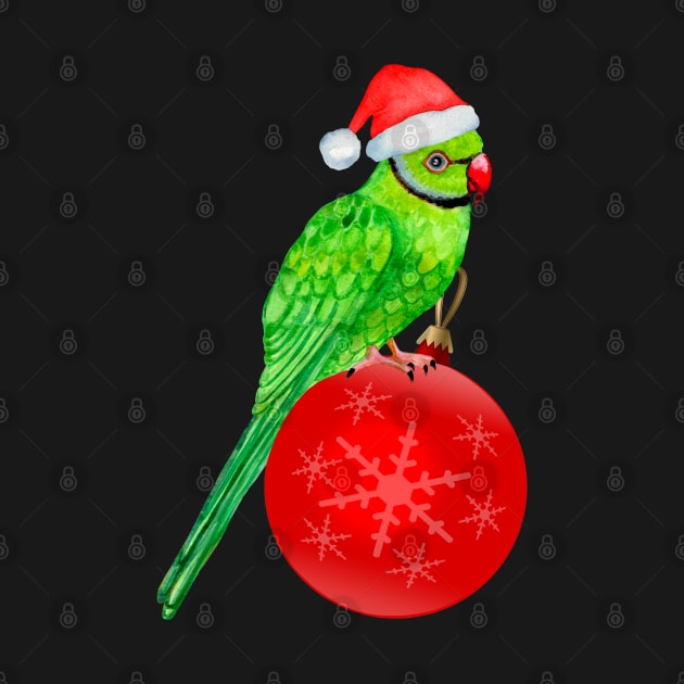 Cute Christmas Ringneck Parrot in Santa Hat for Bird Lover by IvyLilyArt