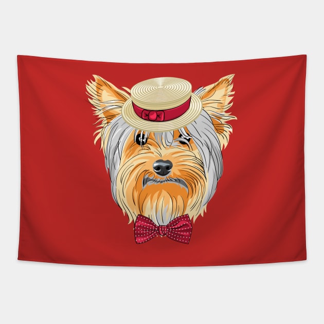 Hipster dog Yorkshire Terrier Tapestry by kavalenkava