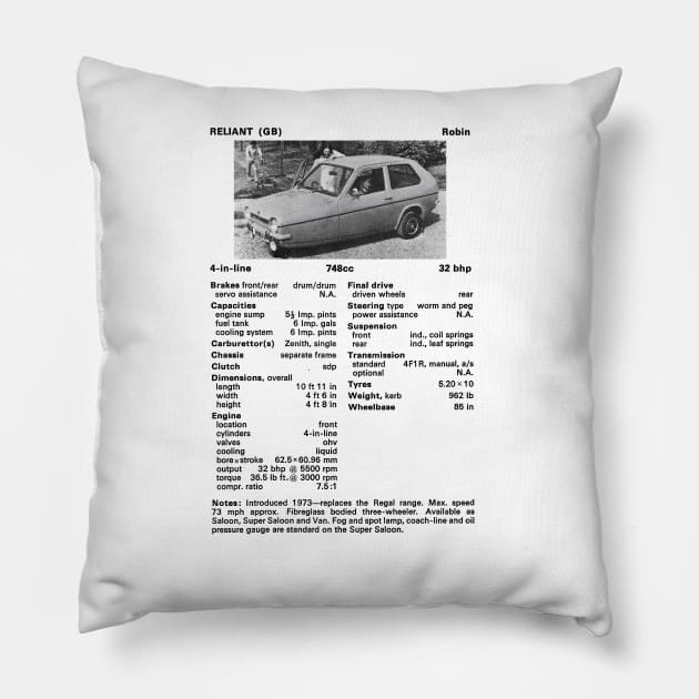 RELIANT ROBIN - technical data Pillow by Throwback Motors