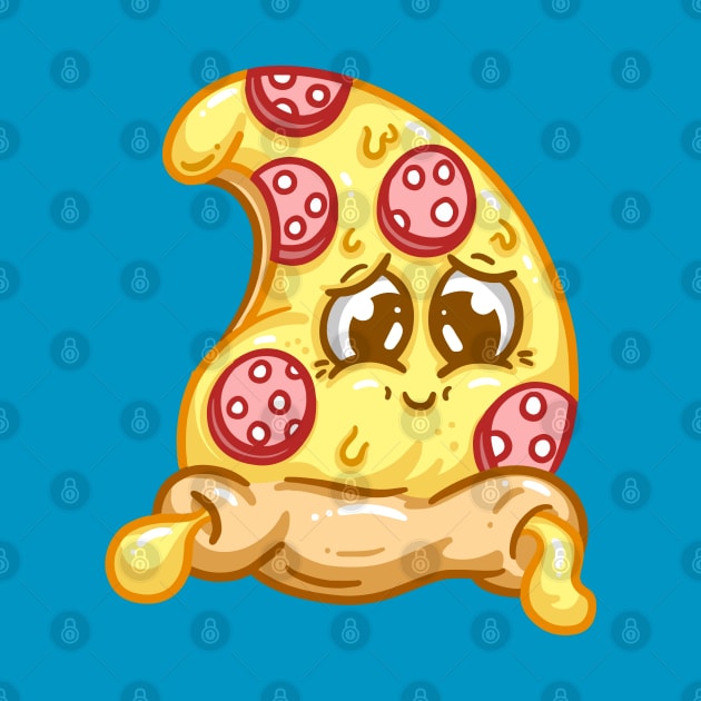 Cute Pizza Character Kawaii Slice Pepperoni Cartoon Illustration by Squeeb Creative