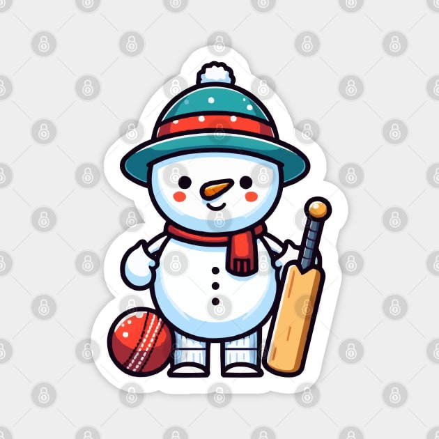 cute Snowman as a cricketer Magnet by fikriamrullah