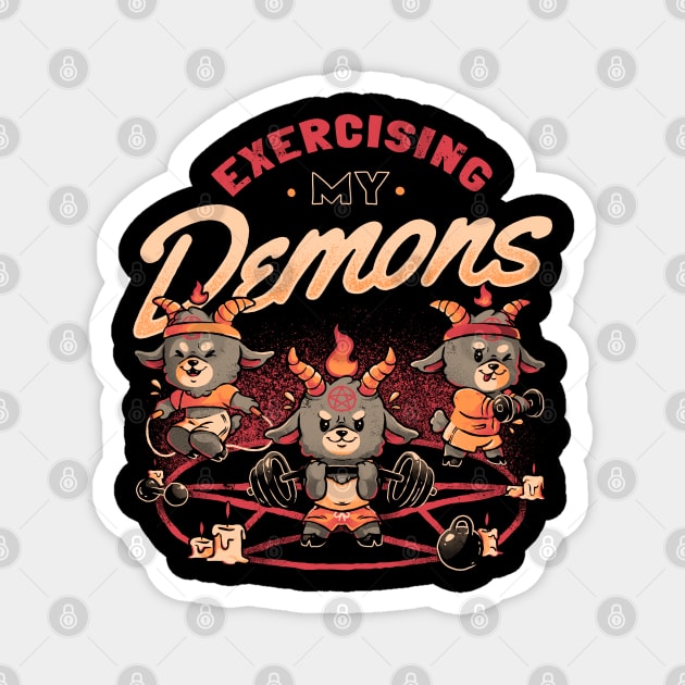 Exercising My Demons - Cute Evil Dark Funny Baphomet Gift Magnet by eduely