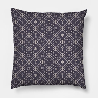 Purple Vintage Flowers and Key Pattern Pillow